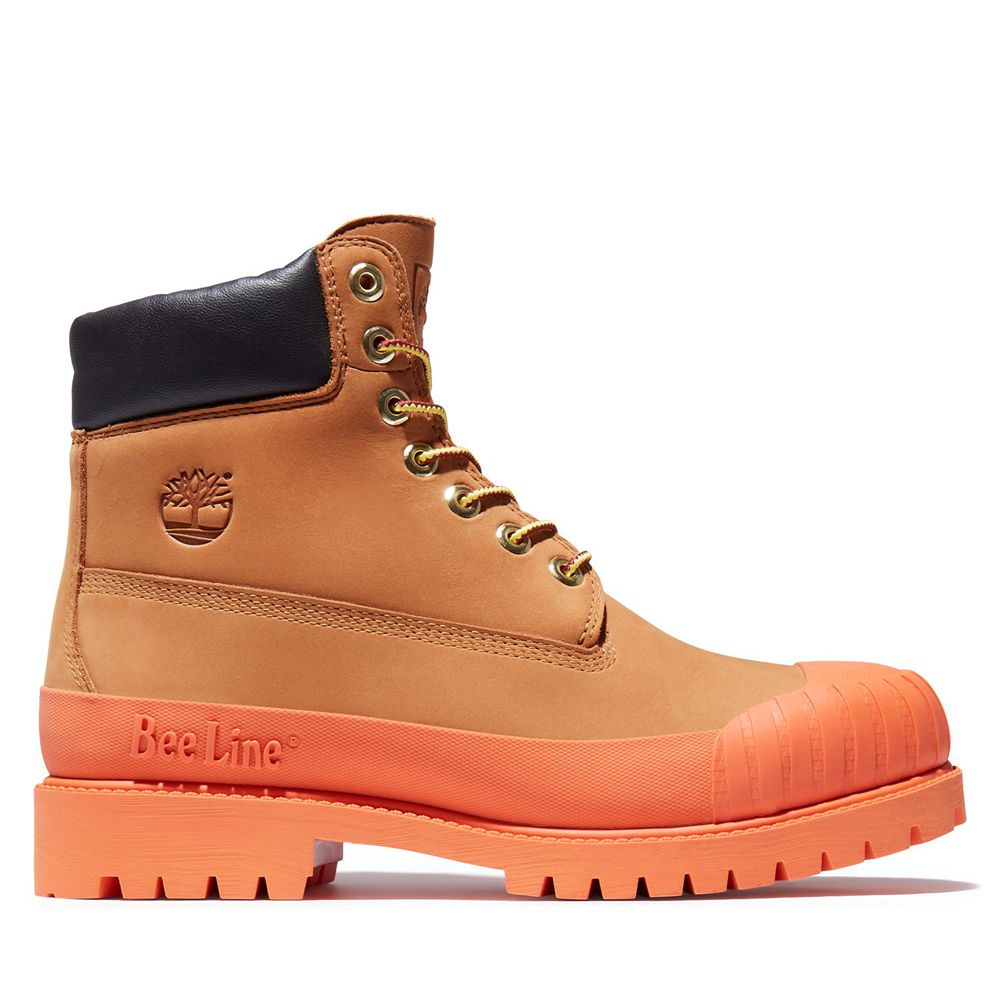 Timberland Mens 6-Inch Boots Bee Line x Waterproof Rubber Toe - Brown/Orange - India LJ2198746